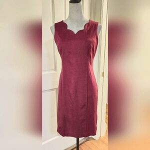 Talbots burgundy scalloped sleeveless shift dress petite sz 6P